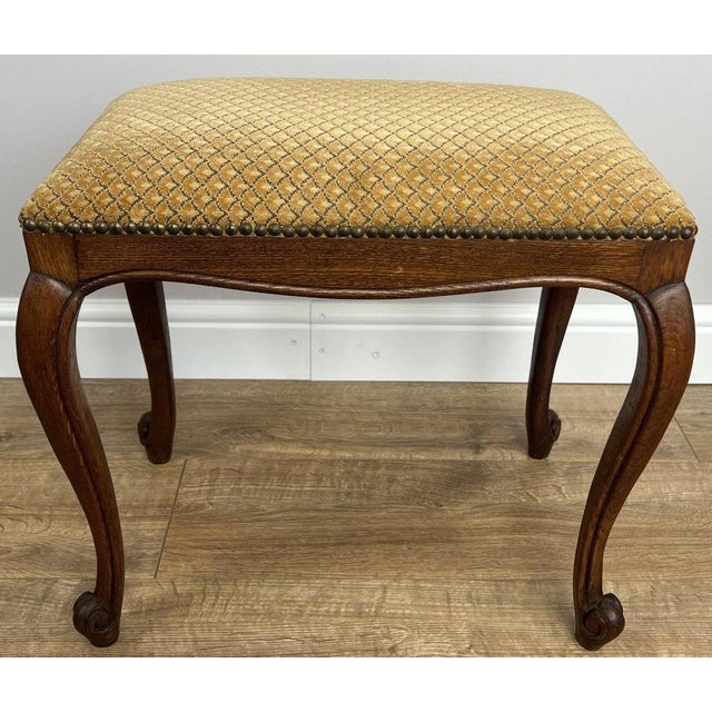 Vintage French Louis Style Upholstered Oak Stool For Sale - Image 11 of 11