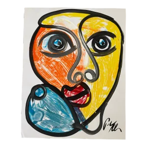 Peter Keil Abstract Portrait Acrylic Painting on Paper
