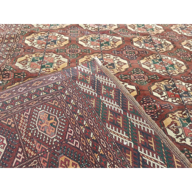 1950s Vintage Turkmen Wool Low Pile Tekke Bokhara Area Rug - 8′7″ × 9′3″ For Sale - Image 9 of 10