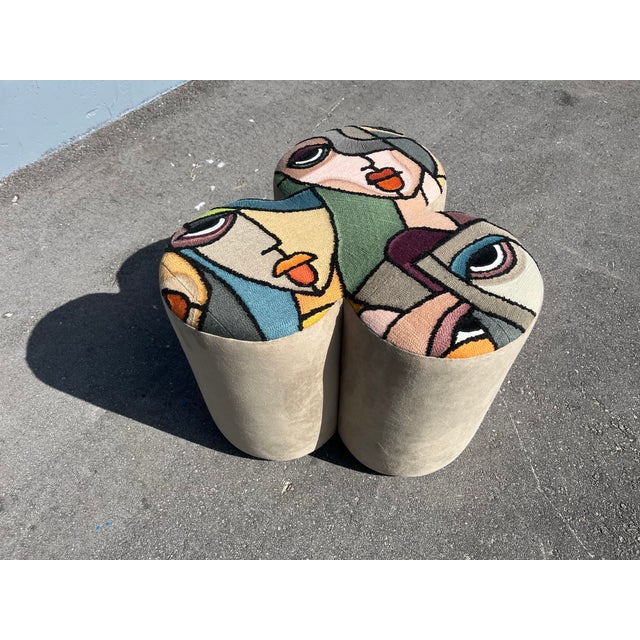 Pair of Designer Poufs, Stools, Ottomans, Patchwork Fabric, Italy, Picasso For Sale - Image 13 of 15