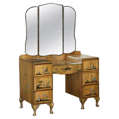 Chinese Chinoiserie Walnut Dressing Table, 1920s For Sale