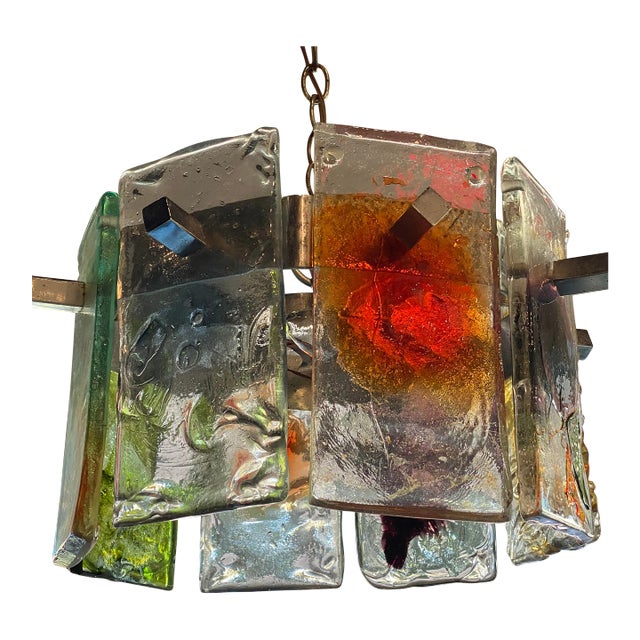 Vintage Mid Century Murano Mazzega Colorful Round Italian Glass Chandelier For Sale