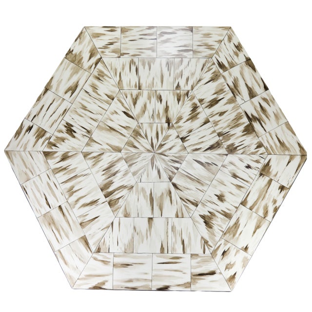 Art Deco Stunning Hexagonal Coffee Table Decorated With Hand-Drawn Cow Horn Texture For Sale - Image 3 of 11