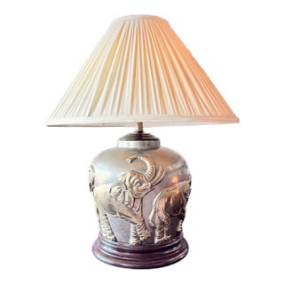 Vintage Gold Embossed Elephant Lamp For Sale