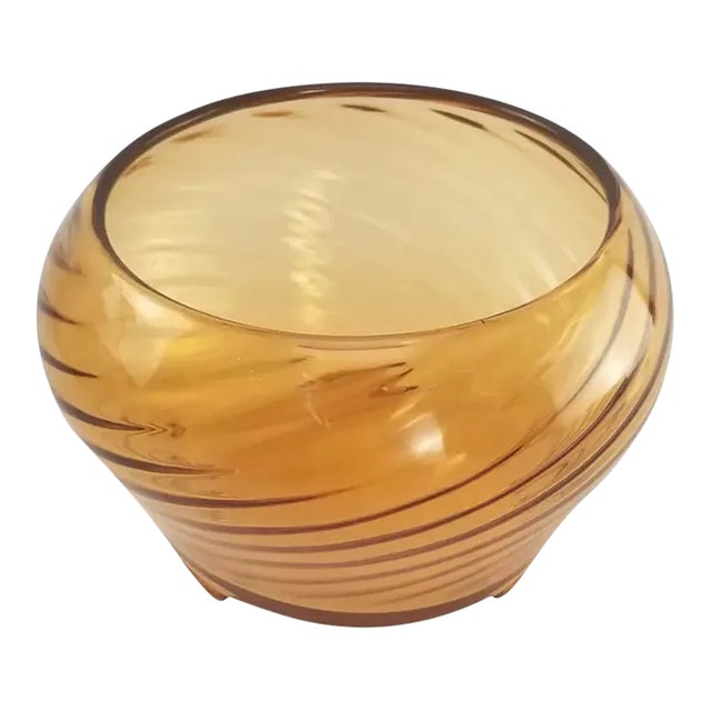 Vintage Optic Swirl Vase in Amber Glass Footed Circa Early 20th Century Chairish
