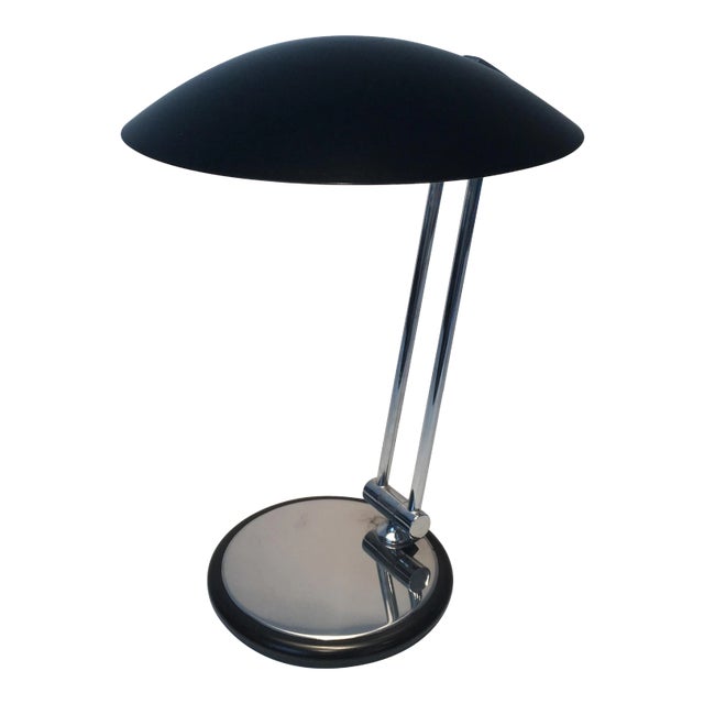Design Adjustable Chrome and Black Lacquered Desk Lamp, circa 1970 For Sale