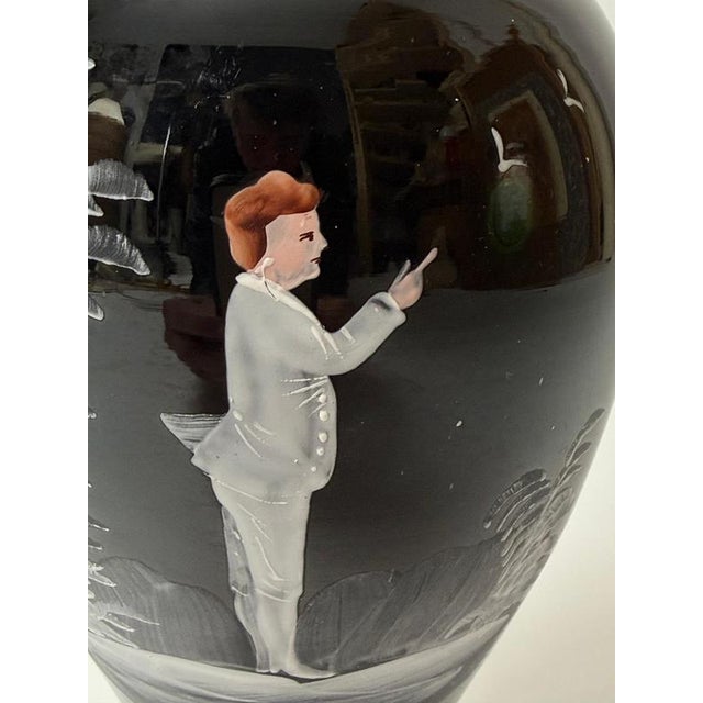Antique Bohemian Deep Ruby Glass Vase with Romantic White Enamel Painting, 1900 For Sale - Image 4 of 18