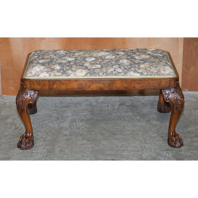 We are delighted to offer this sublime circa 1720 George I burr walnut bench stool with ornately carved legs A very good...