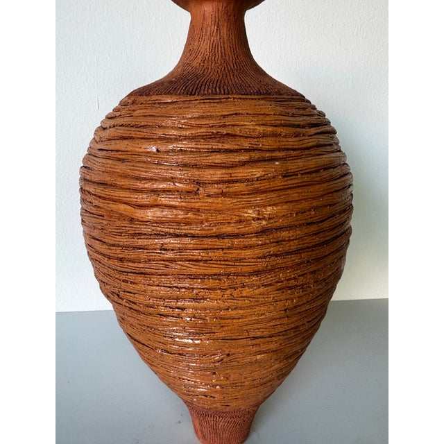Ceramic Vintage Organic Texture Studio Pottery Bud Vase, Signed LJM/ Sold For Sale - Image 7 of 12