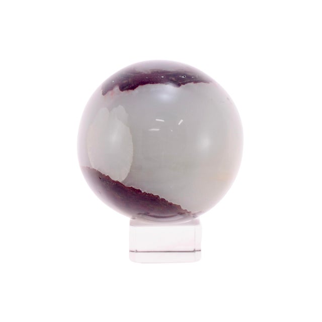 Mid-Century Modern Natural Carved 3” Agate Sphere. (B No Lines) For Sale - Image 3 of 5