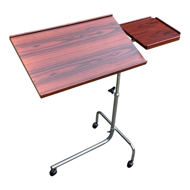 HMN Danish Modern Rosewood and Chrome Adjustable Reading Tray Table Stand For Sale