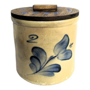Vintage Well Weathered 2 Gallon Pickle Crock + Lid J. Fisher & Co Lyons, Ny