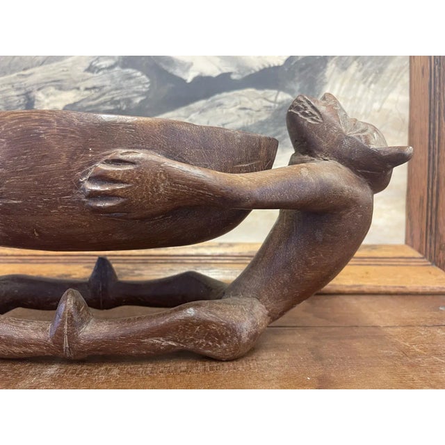 Vintage Hand Carved Wooden Bowl With Figurines For Sale - Image 4 of 10