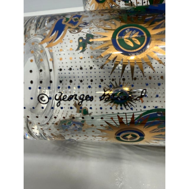 1950s Mid-Century Modern Signed Georges Briard 22k Gold Hot Air Balloon Cocktail Set Pitcher & 7 Glasses - 8pcs For Sale In Detroit - Image 6 of 12