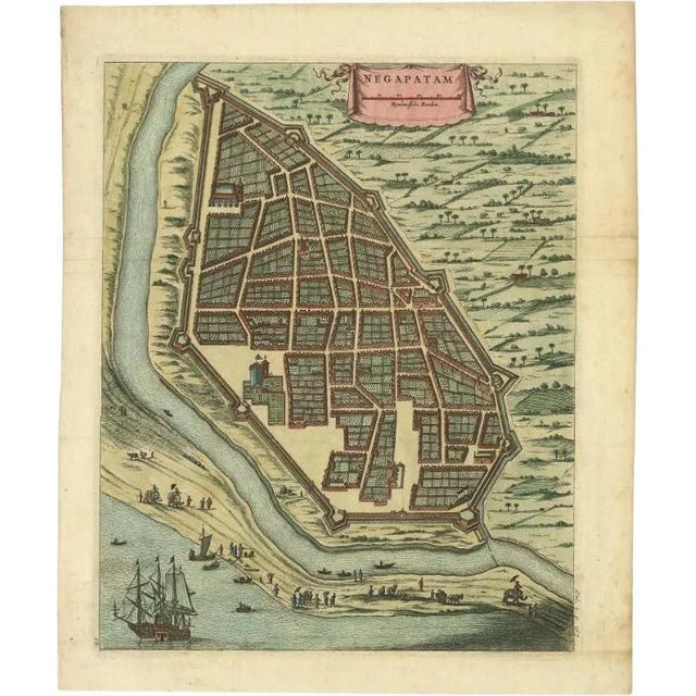 Plan of Nagapattinam in India, 1744 For Sale