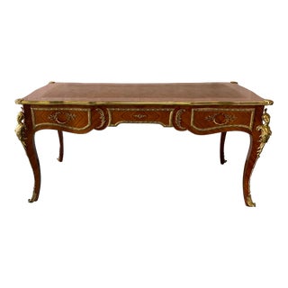 French Louis XV Style Bureau Plat With Ormolu Mounts French Flat Desk For Sale