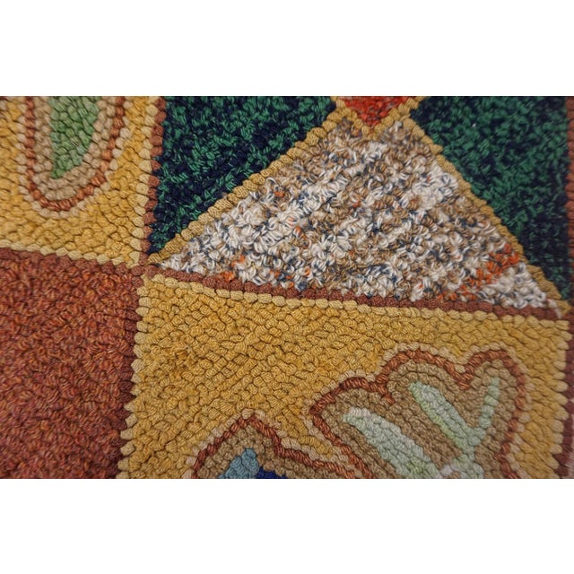 Very Pretty Multi Colored Floral Tumbling Block Pattern Set on a a Light Yellow Tan Background Vintage Signed Sg and Dated 1950 American Hooked Rug For Sale - Image 14 of 15