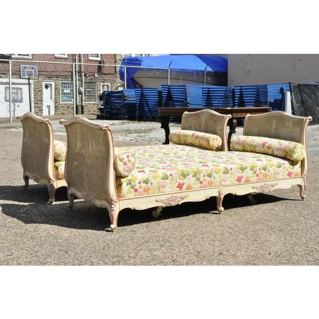 Early 20th Century Vintage French Louis XV Style Pink & Cream Painted Cane Bed Daybeds - a Pair For Sale - Image 12 of 12