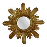 Mid 20th Century Large 18" Bright Gold Italian Giltwood Sunburst Wall Mirror For Sale