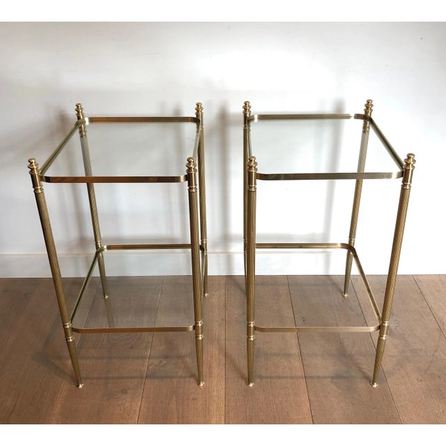 Metal Neoclassical Style Brass Side Tables in the Style of Maison Jansen - A Pair For Sale - Image 7 of 13