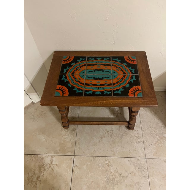 Rustic Vintage 1930s Taylor Tilery California Tile-Top Side Table For Sale - Image 3 of 12