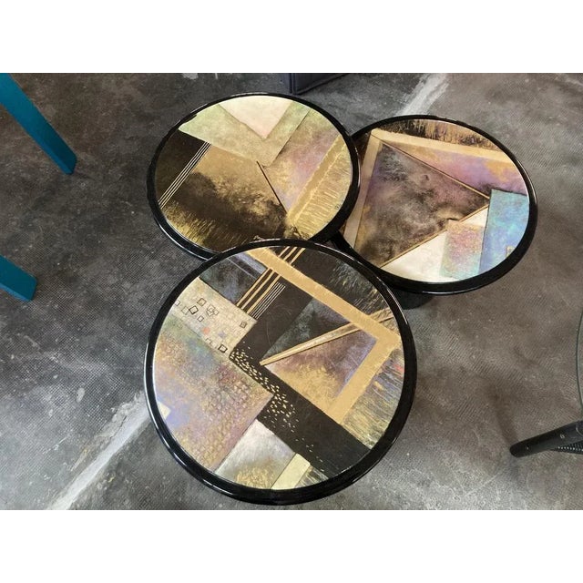 Three matching side tables, made by Empire Art Products Miami, Vintage 1980s, Miami Vice style. Respective height 48, 44...