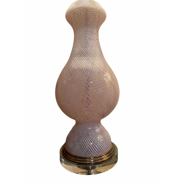 Mid-Century Modern 1950s Pair Hand-Blown “Latticino” Lamps Attributed to Murano For Sale - Image 3 of 4