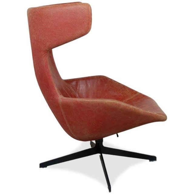 Set of Take a Line for a Walk 389 Lounge Chair and Ottoman in Red Leather by Alfredo Häberli for Moroso For Sale - Image 13 of 17