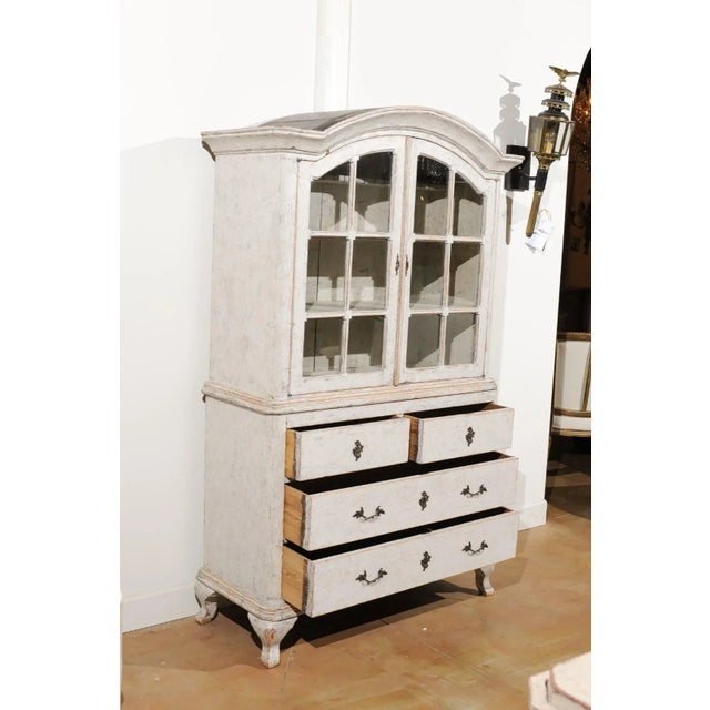 Swedish Rococo Style 19th Century Painted Vitrine with Glass Doors and Drawers For Sale - Image 10 of 12
