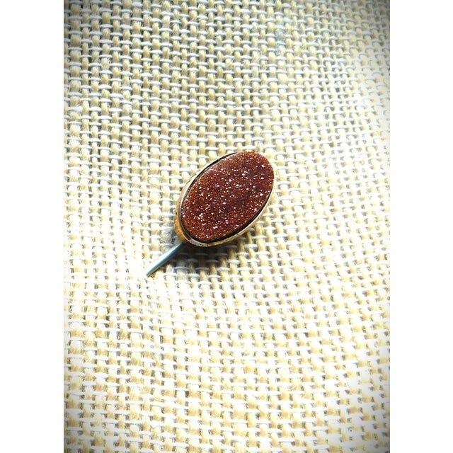 Metal Antique 9k Gold Victorian Goldstone Oval Stickpin, Lapel Pin For Sale - Image 7 of 9