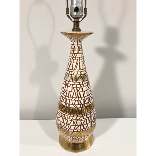 Mid-Century Modern 1960s Mid-Century Modern Geometric Mosaic Gilt Ceramic Table Lamp For Sale - Image 3 of 10