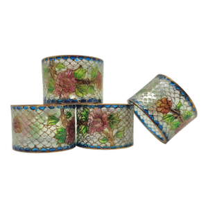 Early 20th Century Chinese Plique-a-Jour Napkin Rings Floral Cloisonne-on-Glass Box Set 1912-1949 - 4 pcs