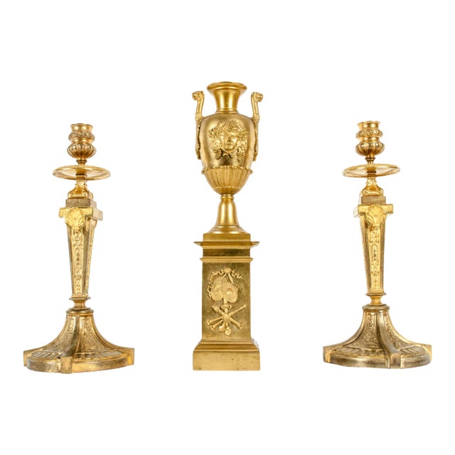 Mid-19th Century Gilt Bronze Three Piece Garniture Set - Set of 3 For Sale