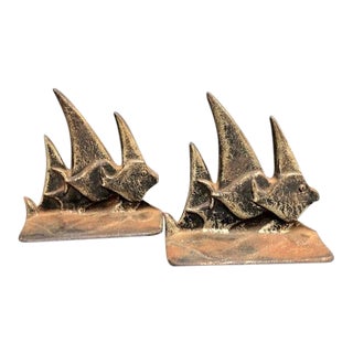 1920s Art Deco Cast Iron Fish Bookends - a Pair For Sale