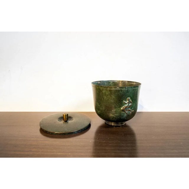 Oxidian Brass Container Vase with Siren Decoration, Italy, 1940s For Sale - Image 3 of 8