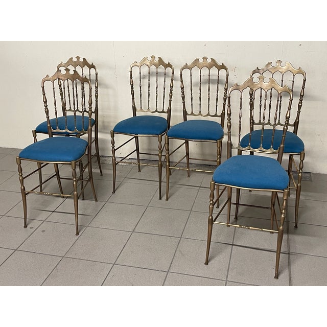Chiavarine Chairs in Brass and Fabric, 1950s, Set of 6 For Sale - Image 14 of 18
