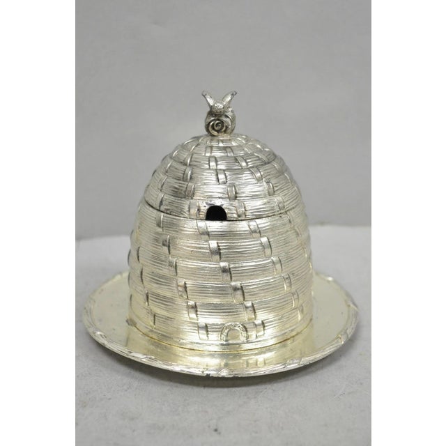 Vintage Corbell & Co. Silver Plated Beehive Honey Serving Pot Dish W/Glass Jar For Sale - Image 14 of 15