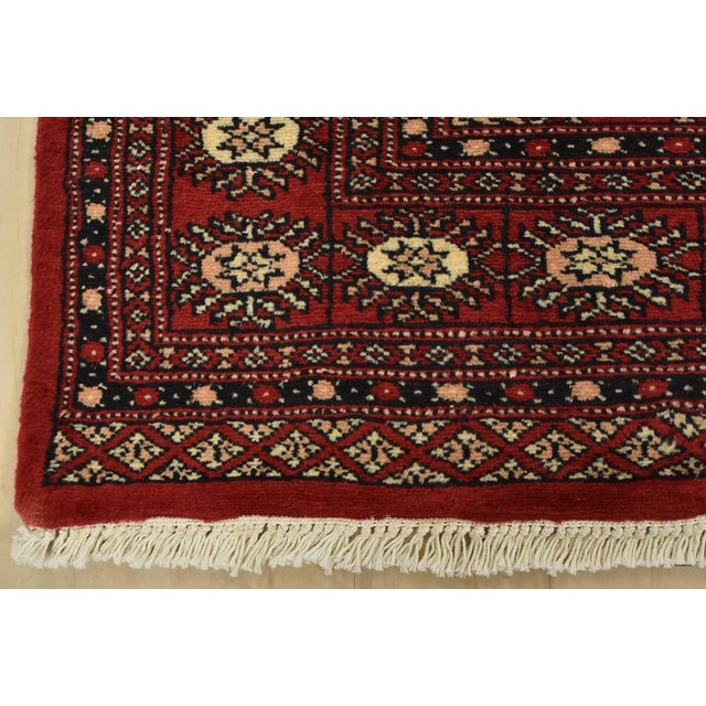Bokhara Rug 4’1” X 6’5” Red Wool Tribal Hand-Knotted Oriental Carpet For Sale - Image 9 of 12