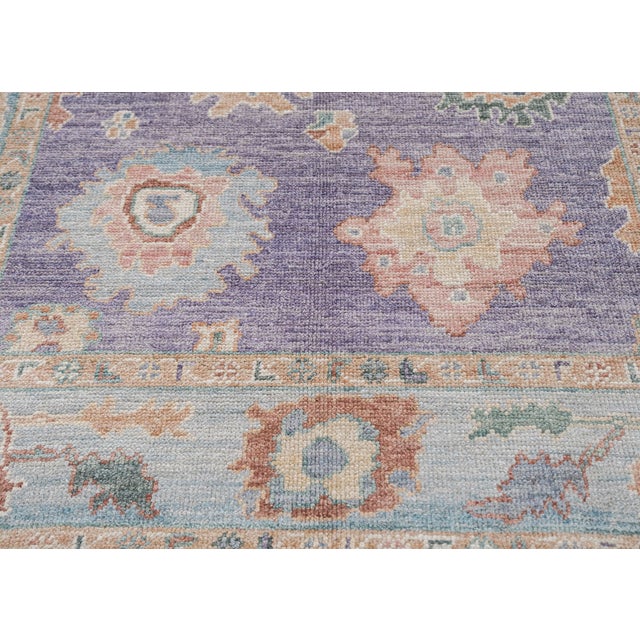 Textile Turkish Oushak Rug Purple & Blue Floral Handwoven Wool Rug 4'11" X 6'10" For Sale - Image 7 of 9
