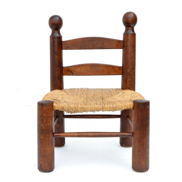 Charlotte Perriand Style Turned Wood Kid's Chair Woven Rush Seat France 1960 For Sale - Image 11 of 12