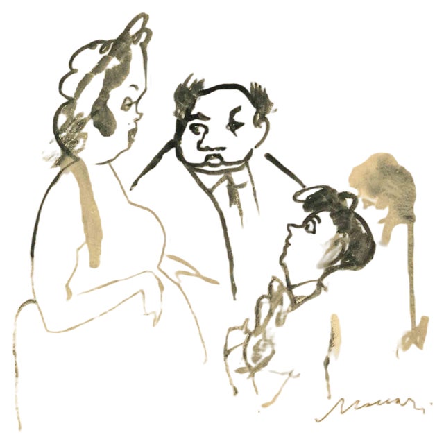 Mino Maccari, Family Meeting, Watercolor, Mid-20th Century For Sale