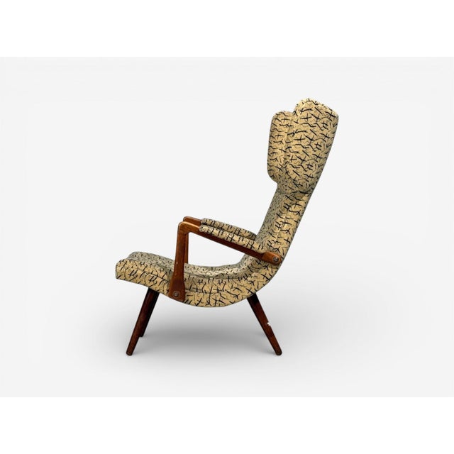 Wood Danish Cabinetmaker, Wingback Chair, Beech, Fabric, Denmark, 1950s For Sale - Image 7 of 10