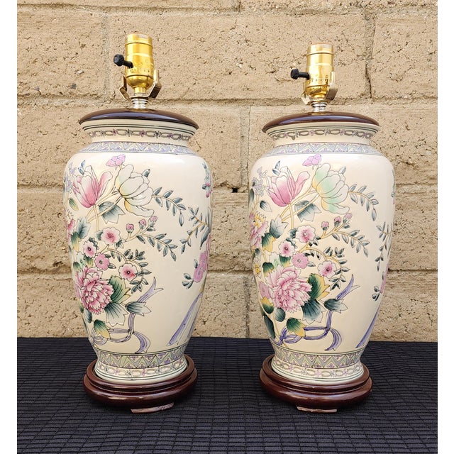 Chinoiserie Vintage Peony Chinoiserie Ginger Jar Table Lamp - a Pair For Sale - Image 3 of 8
