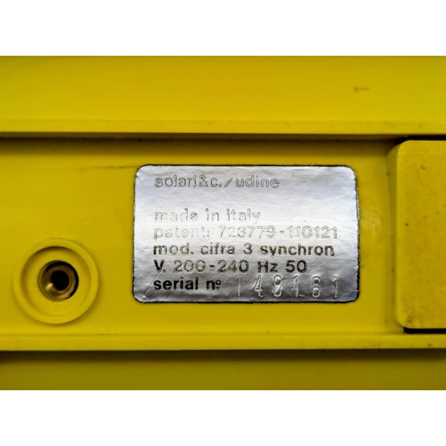 Yellow Yellow Cifra 3 Syncron Clock from Solari Udine, Italy, 1966 For Sale - Image 8 of 11
