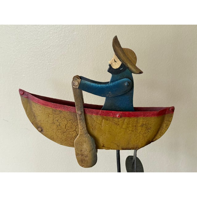 Metal Vintage Folk Art Man in Row Boat Balancing Sculpture For Sale - Image 7 of 12
