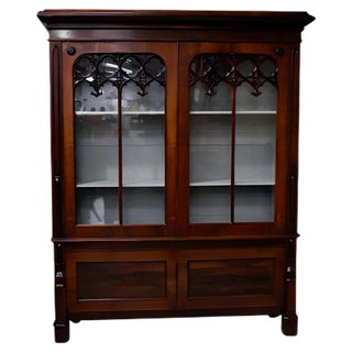 Large Victorian Gothic Rosewood and Glass Bookcase, 1880s For Sale