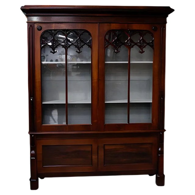 Large Victorian Gothic Rosewood and Glass Bookcase, 1880s For Sale