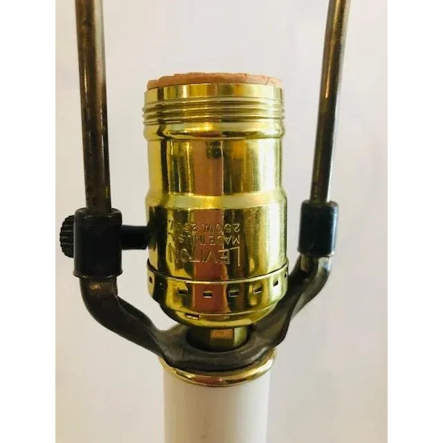 Mid-Century Modern 1960s Tall White Brass Candlestick Table Lamps Attributed to Rembrandt Unmarked - a Pair For Sale - Image 3 of 10