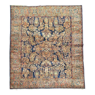 Antique Zabihi Collection Rare Navy Blue Field Persian Fine Sarouk Rug - 8'1" x 9'5" For Sale