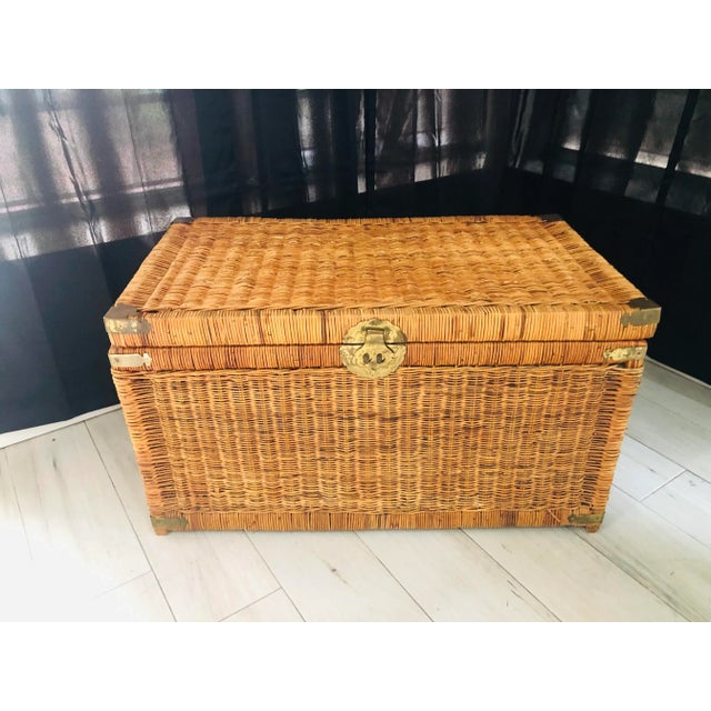 Wood Asian Chinoiserie Trunk With Brass Hardware For Sale - Image 7 of 7